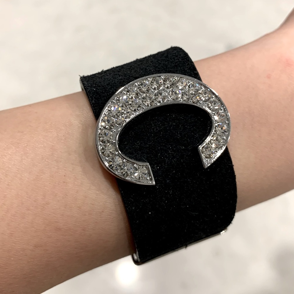 Black velvet bracelet with initial “C” crystals